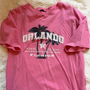 SHEIN Vibrant Pink Oversized Orlando Graphic T-Shirt Size Small